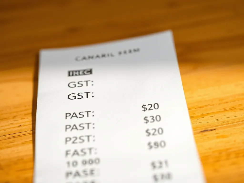 Close up of a Canadian retail receipt showing GST and PST li