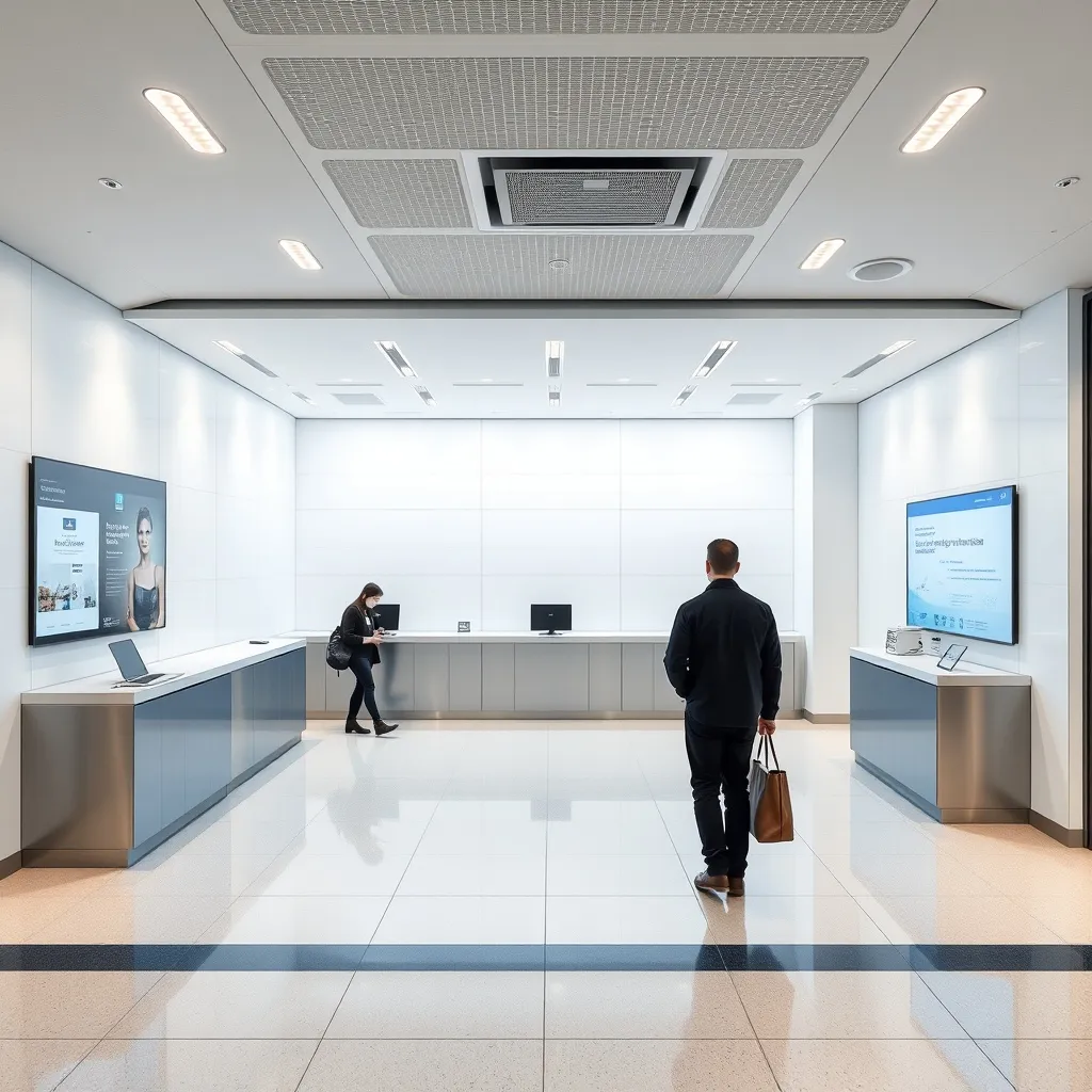 A modern clean interior of a Canadian bank branch in Vancouv